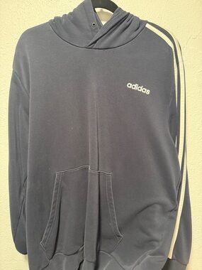 adidas Navy Hoodie with White Stripes and Logo
